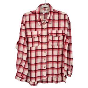 BKE Brushed Knit Boyfriend Flannel Shirt Red Orange Size Medium